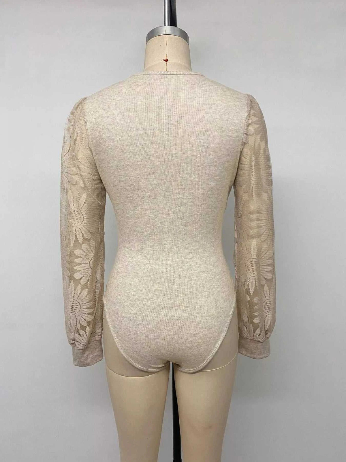 V-Neck Lace Trim Floral Mesh Sleeve Bodysuit 101001744297660 36 Affordable Fashion Under $100 Jerry's Apparel 