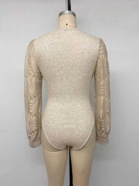 V-Neck Lace Trim Floral Mesh Sleeve Bodysuit 101001744297660 36 Affordable Fashion Under $100 Jerry's Apparel 