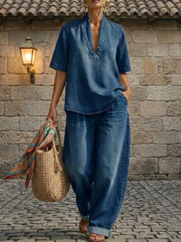 Full Size Half Sleeve Top and Wide Leg Pants Set Plus Size 100100993436564 63 Affordable Fashion Under $100 Jerry's Apparel 