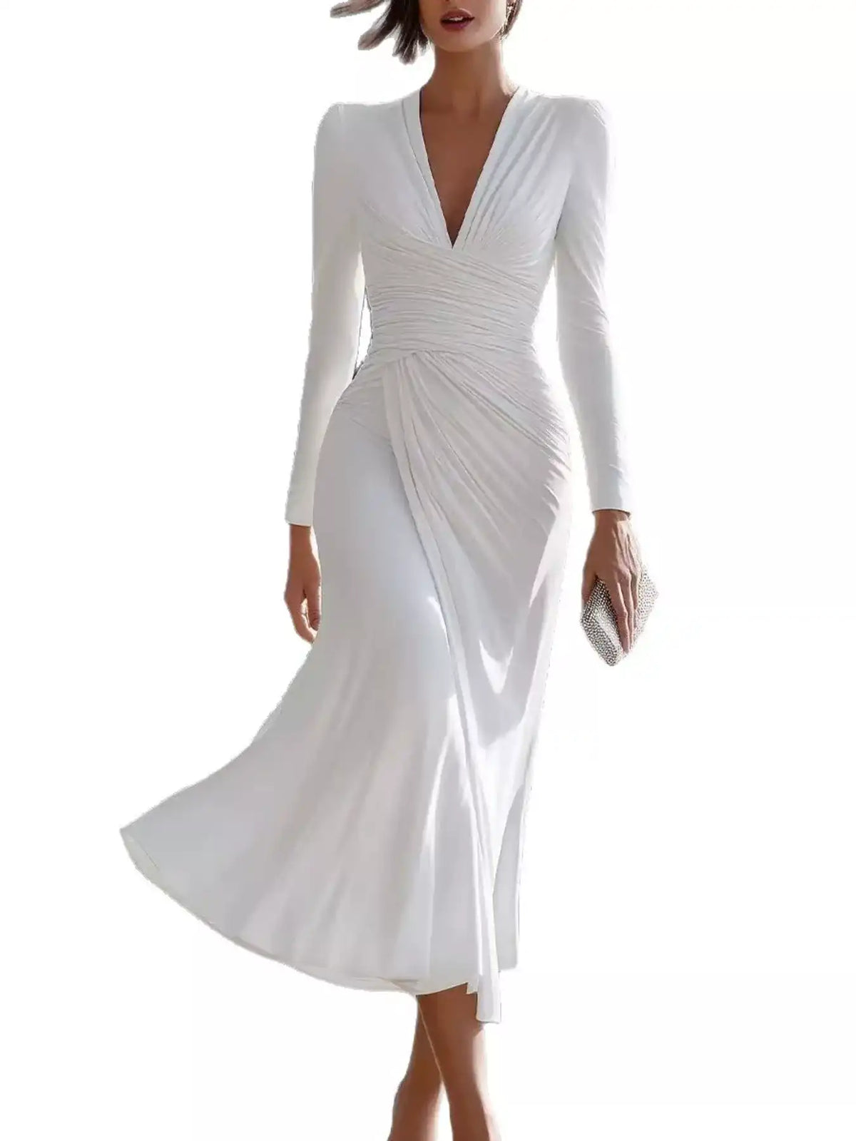 Full Size Ruched Long Sleeve Midi Dress Plus Size 101001442076109 52 Gifts for Her Jerry's Apparel 