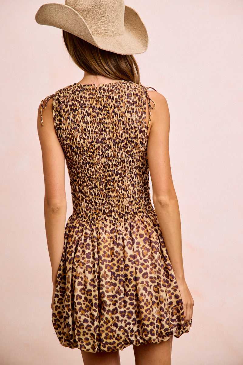 BiBi Leopard Bow Tie Attachable Puff Sleeves Dress 100100826881615 62 Affordable Fashion Under $100 Jerry's Apparel 