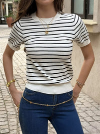 Striped Short-Sleeve Knit Top 101002443326699 45 Jerry's Apparel 