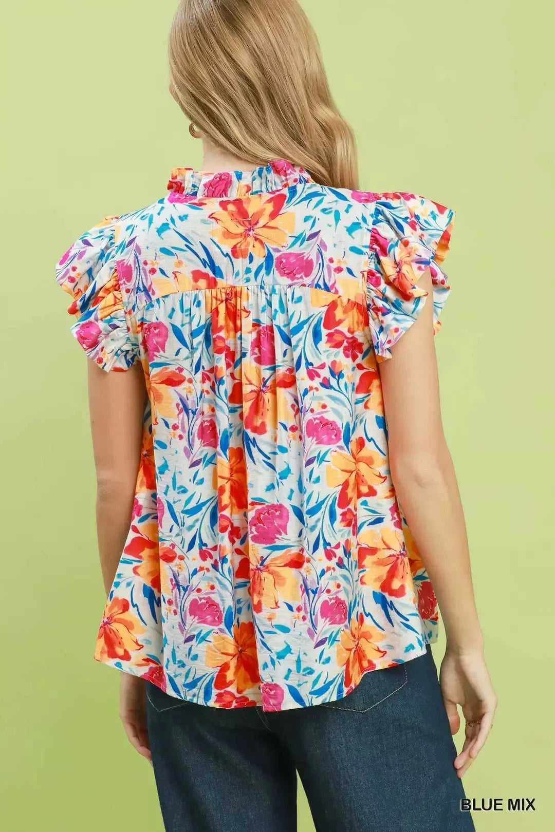 Umgee Smocked Yoke Ruffle Sleeve Floral Blouse 100100164031720 51 Affordable Fashion Under $100 Jerry's Apparel 
