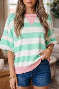 Stripe Exposed Seam Ribbed Patchwork Oversized Tee 100100861137572 24 Affordable Fashion Under $100 Jerry's Apparel 