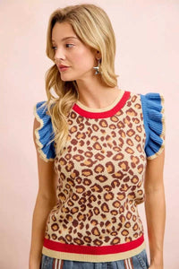 BiBi 4th Of July Leopard Ruffled Detail Knit Top 100100300891355 43 Affordable Fashion Under $100 Jerry's Apparel 