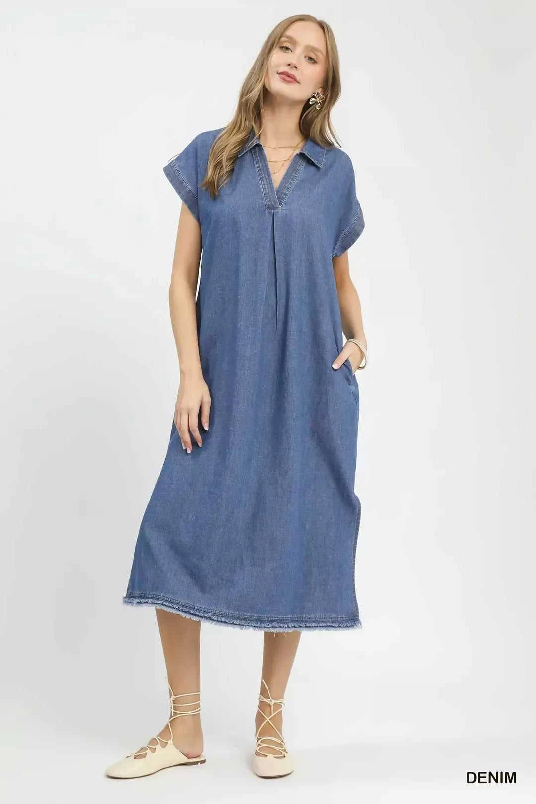 Umgee Stone Washed Collared Denim Midi Dress 100100645541418 57 Affordable Fashion Under $100 Jerry's Apparel 