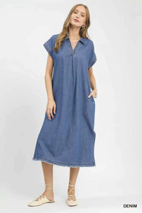 Umgee Stone Washed Collared Denim Midi Dress 100100645541418 57 Affordable Fashion Under $100 Jerry's Apparel 