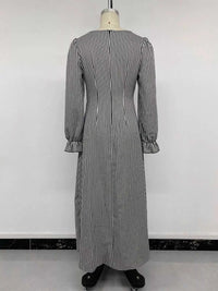 Gingham Lace-Trim V-Neck Long Sleeve A-Line Maxi Dress 101001996406806 52 Affordable Fashion Under $100 Jerry's Apparel 
