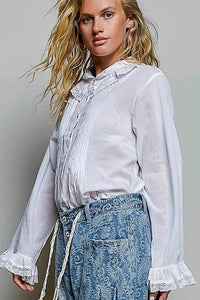 POL Woven Lace Trim Pintuck Button-Down Shirt 100100784961327 66 Affordable Fashion Under $100 Jerry's Apparel 