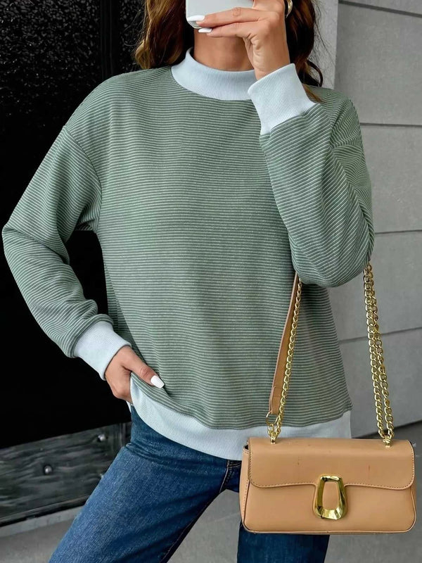 Casual Mock Neck Striped Long Sleeve T-Shirt 101001039480481 53 Affordable Fashion Under $100 Jerry's Apparel 