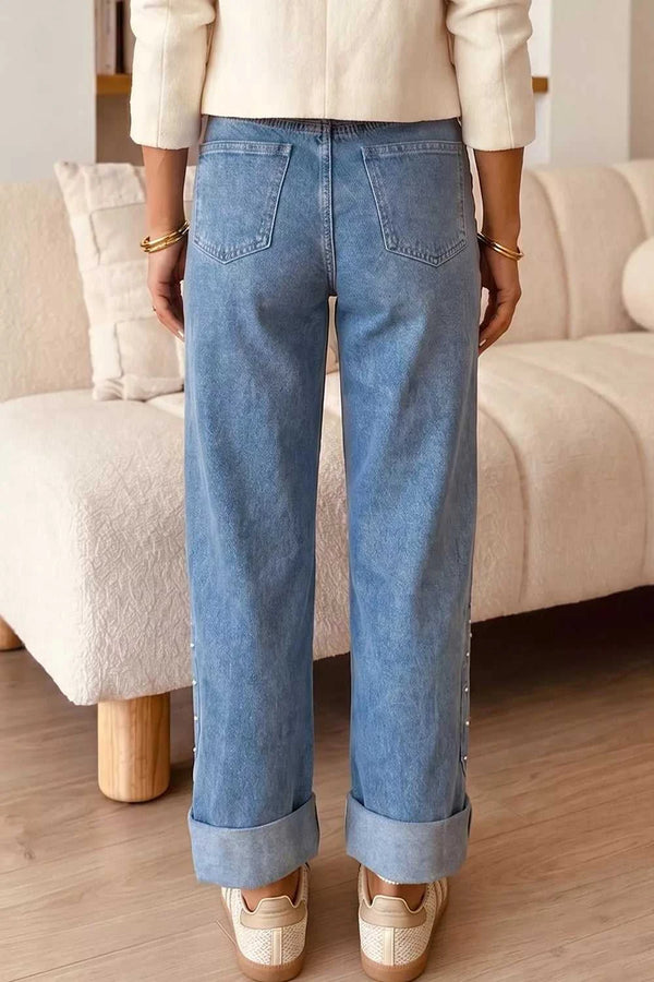Side Seam Rivet Detail Ankle Length Casual Jeans 100100150938529 64 Affordable Fashion Under $100 Jerry's Apparel 
