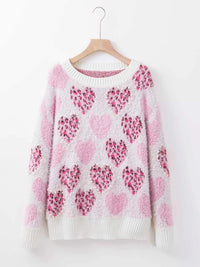 Heart Leopard Pearled Ribbed Trim Fuzzy Sweater 100100337623504 69 Affordable Fashion Under $100 Jerry's Apparel 