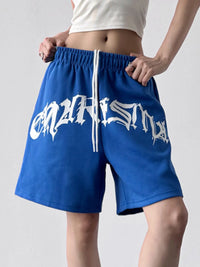 Oversized Drawstring Letter Shorts