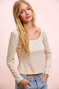 BiBi Floral Printed Spandex Jersey Long Sleeve Top 100100755501881 38 Affordable Fashion Under $100 Jerry's Apparel 