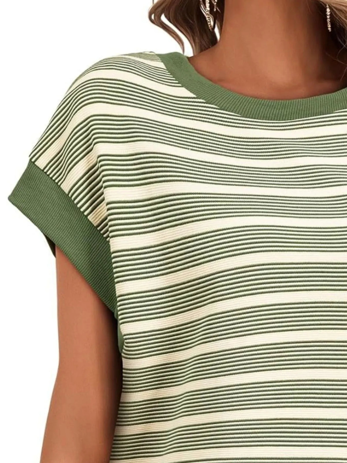 Striped Round Neck Casual T-Shirt
