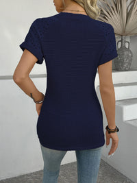 Hollow Out Waffle Knit Short Sleeve T-Shirt