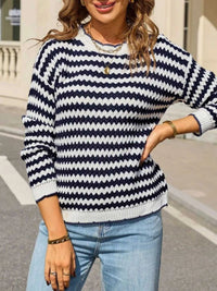 Striped Zigzag Knit Round Neck Sweater 100100461154218 44 Affordable Fashion Under $100 Jerry's Apparel 