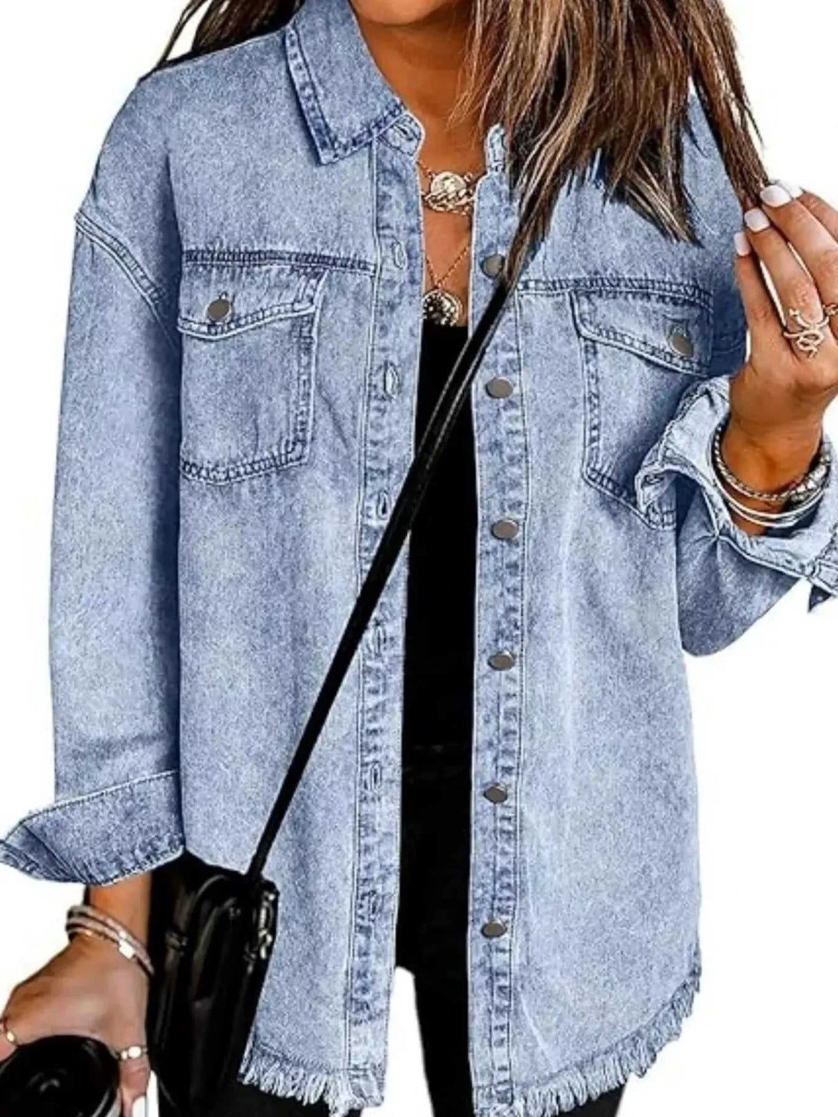Frayed Hem Button Up Denim Jacket 101003454841681 50 Affordable Fashion Under $100 Jerry's Apparel 