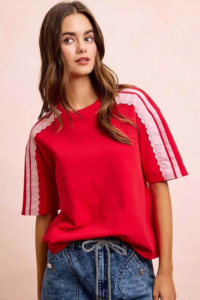 BiBi French Terry Side Lace Detail Short Sleeves Top 100100237661933 42 Affordable Fashion Under $100 Jerry's Apparel 