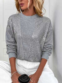 Sequin Round Neck Dropped Shoulder Sweatshirt 100100512268059 32 Affordable Fashion Under $100 Jerry's Apparel 