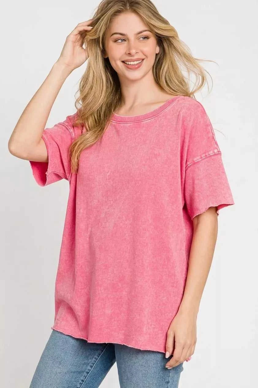Zenana Acid Wash French Terry Drop Shoulder Raw Edge Top 100100258592888 26 Affordable Fashion Under $100 Jerry's Apparel 