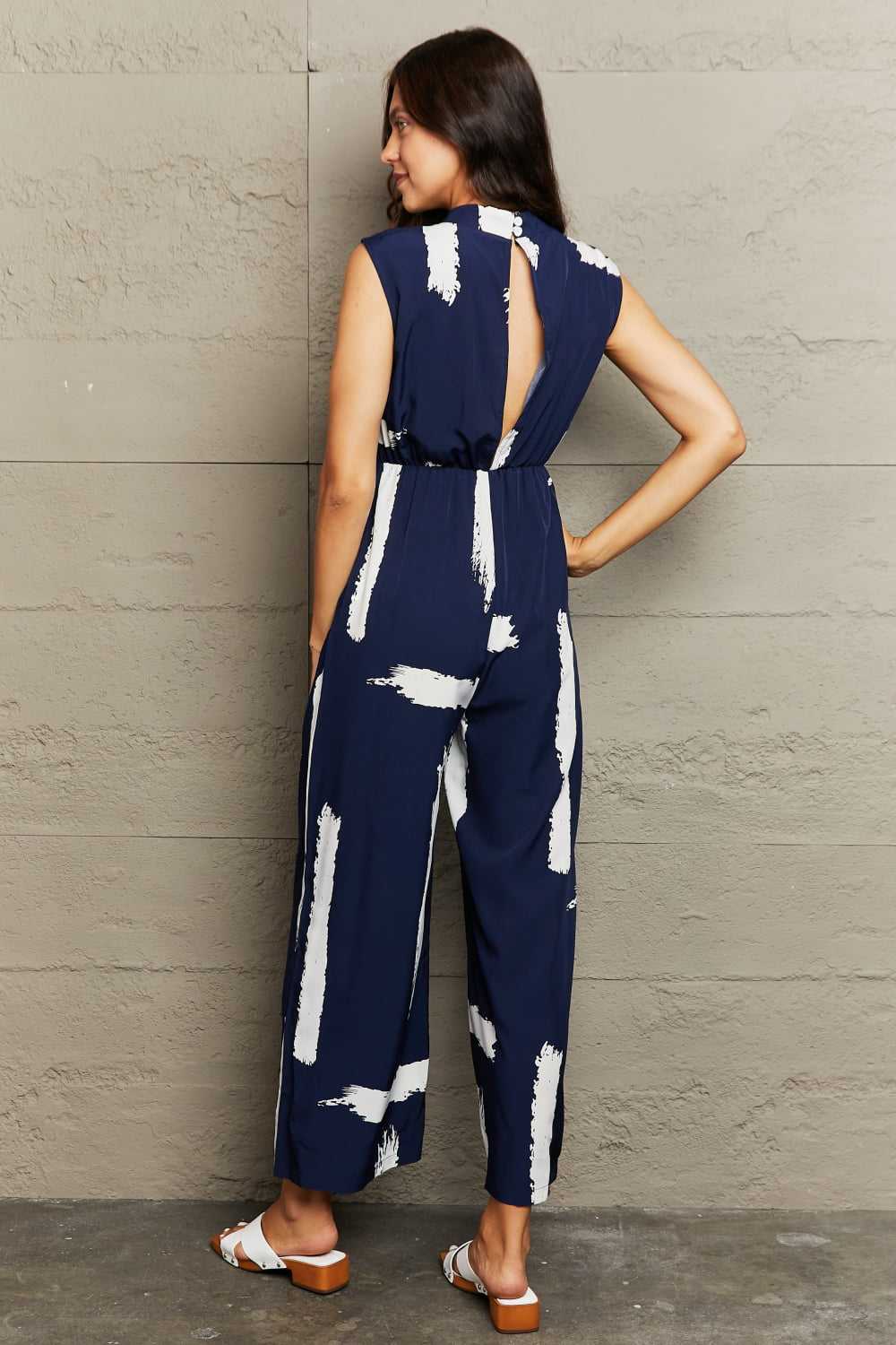 Perfee Printed Round Neck Cutout Jumpsuit with Pockets 100101645160596 34 Affordable Fashion Under $100 Jerry's Apparel 