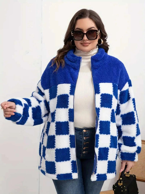 Checkered Fleece Oversized Zip Up Jacket 100100289964884 52 Affordable Fashion Under $100 Jerry's Apparel 