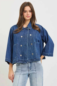 RISEN Double-Breasted Flowy Cropped Denim Jacket 100100941271782 66 Affordable Fashion Under $100 Jerry's Apparel 