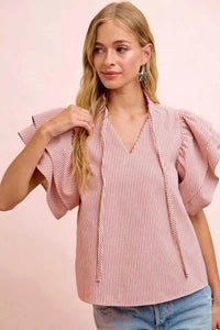 BiBi Twill Striped Ruffle Sleeve Blouse 100100858691223 51 Affordable Fashion Under $100 Jerry's Apparel 