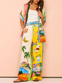 Printed Half Sleeve Shirt and Wide Leg Pants Set