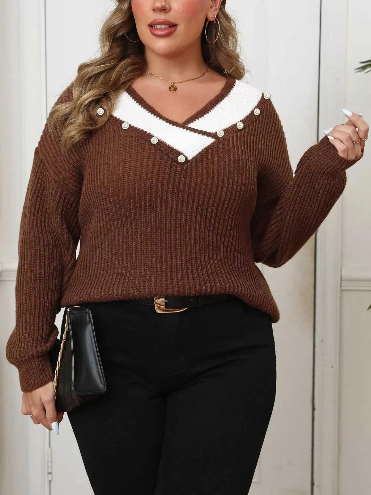 Plus Size Contrast Trim Button-Decorated Sweater 101002671808659 34 Affordable Fashion Under $100 Jerry's Apparel 