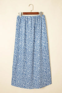 Boho Floral High Waist Skirt with Side Split