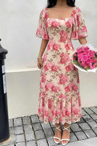 Floral Print Ruffle Hem Flutter Sleeve Dress 100100269352195 36 Affordable Fashion Under $100 Jerry's Apparel 