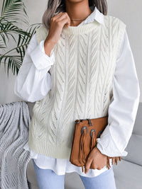 Round Neck Openwork Capped Sleeve Sweater Vest