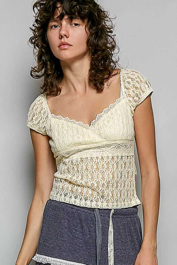 POL Sweetheart Neck Lace Short Sleeve Top 100100494341785 48 Affordable Fashion Under $100 Jerry's Apparel 