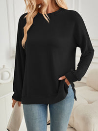 Slit Round Neck Long Sleeve Sweatshirt