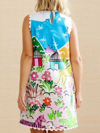 Printed Round Neck Sleeveless Mini Dress