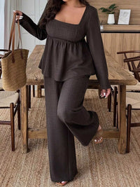 Plus Size Square Neck Long Sleeve Top and Pants Two-Piece Set 100100350212166 38 Affordable Fashion Under $100 Jerry's Apparel 