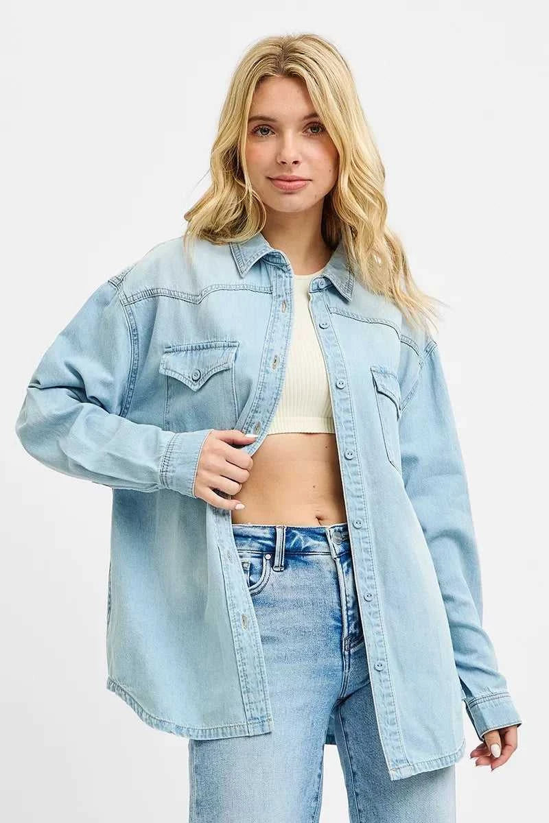 RISEN Western Yoke Style Relaxed Fit Denim Shirts 100100509961679 56 Affordable Fashion Under $100 Jerry's Apparel 