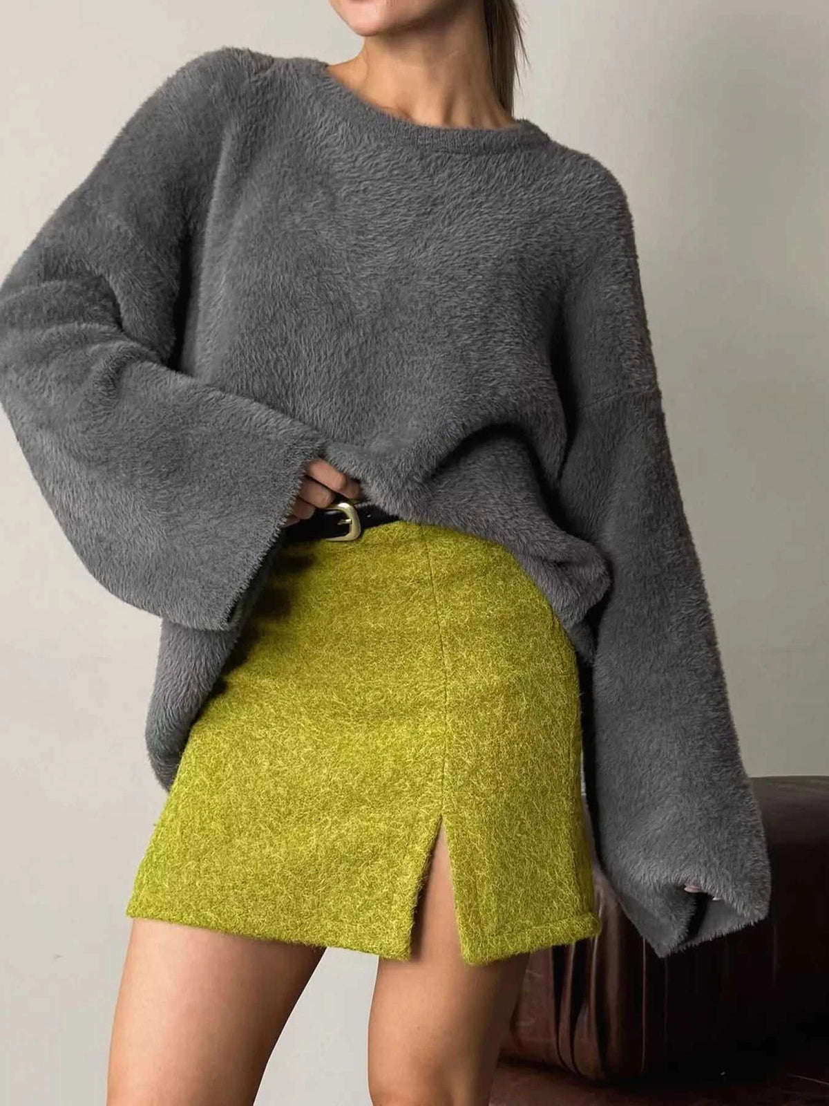 Textured Mini Skirt with Front Slit 100100891974020 42 Jerry's Apparel 