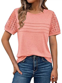 Lace Short Sleeve Round Neck T-Shirt 101001963259093 27 Affordable Fashion Under $100 Jerry's Apparel 