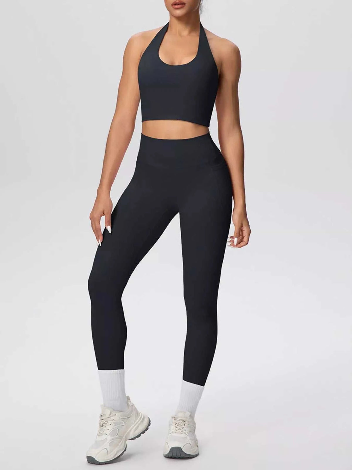 Halter Neck Crop Top and High-Waisted Leggings Active Set 101006684139191 85 Affordable Fashion Under $100 Jerry's Apparel 