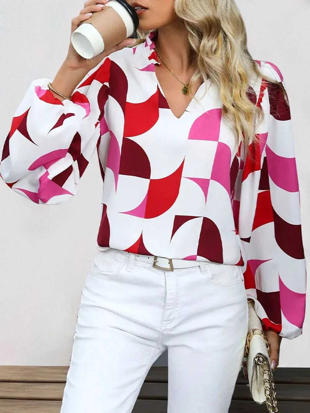 Perfee Frill Notched Long Sleeve Blouse 100100379121107 27 Affordable Fashion Under $100 Jerry's Apparel 