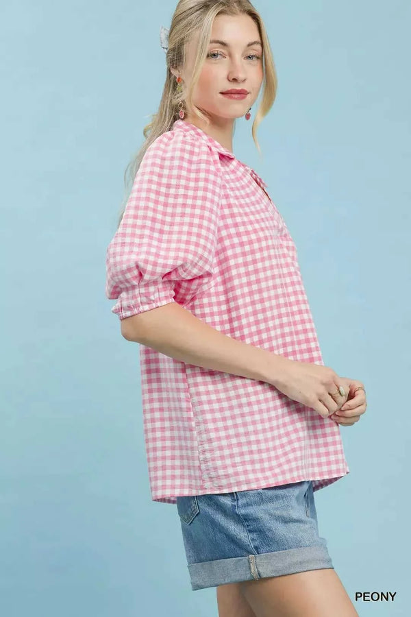 Umgee Gingham Puff Sleeve Collared Blouse 100100771141184 45 Affordable Fashion Under $100 Jerry's Apparel 