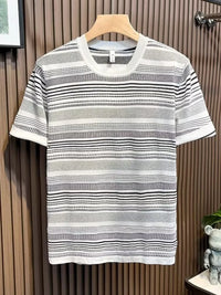 Men's Full Size Striped Round Neck Casual T-Shirt Plus Size
