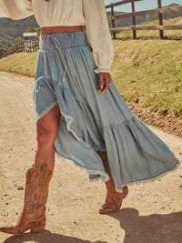 High-Low Frayed Hem Denim Skirt 101003288036813 68 Affordable Fashion Under $100 Jerry's Apparel 