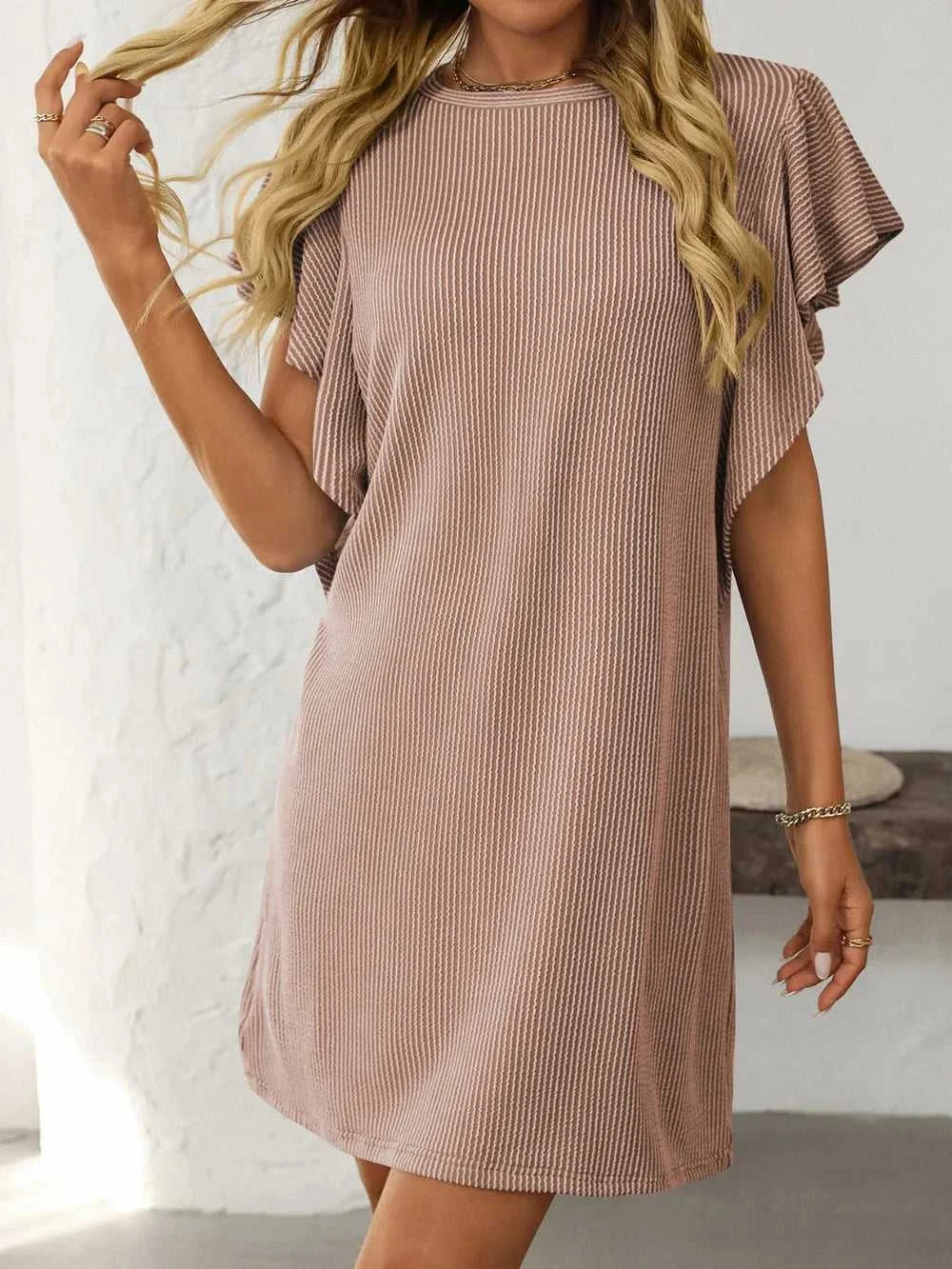 Mandy Ruffled Round Neck Short Sleeve Dress 100100862091074 26 Affordable Fashion Under $100 Jerry's Apparel 
