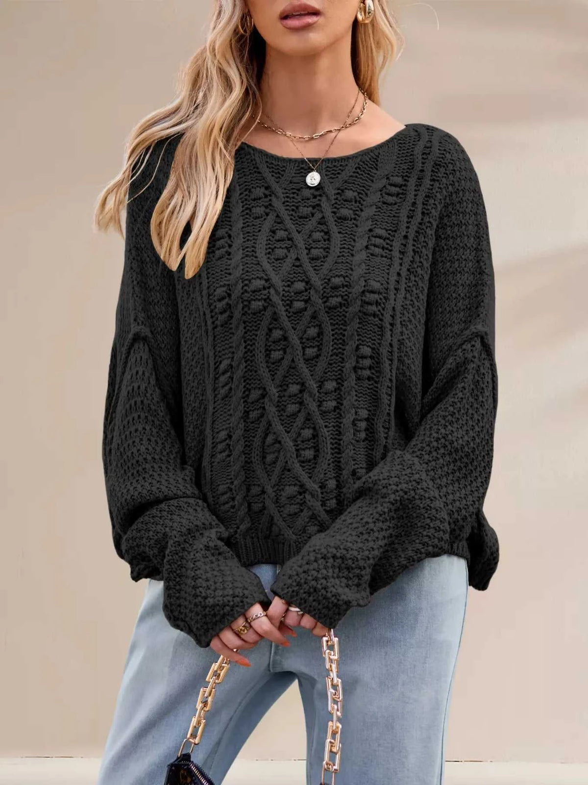 Textured Knit Round Neck Sweater 100100794321457 47 Affordable Fashion Under $100 Jerry's Apparel 