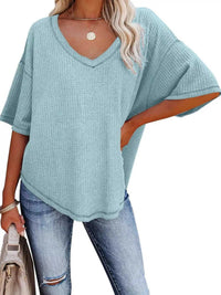 Waffle Knit V-Neck Short Sleeve T-Shirt 100100993990875 26 Affordable Fashion Under $100 Jerry's Apparel 