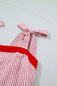 Stripe Bow Knot Straps Contrast Trim High Waist Ruffle Hem Maxi Dress 100100480806039 52 Gifts for Her Jerry's Apparel 